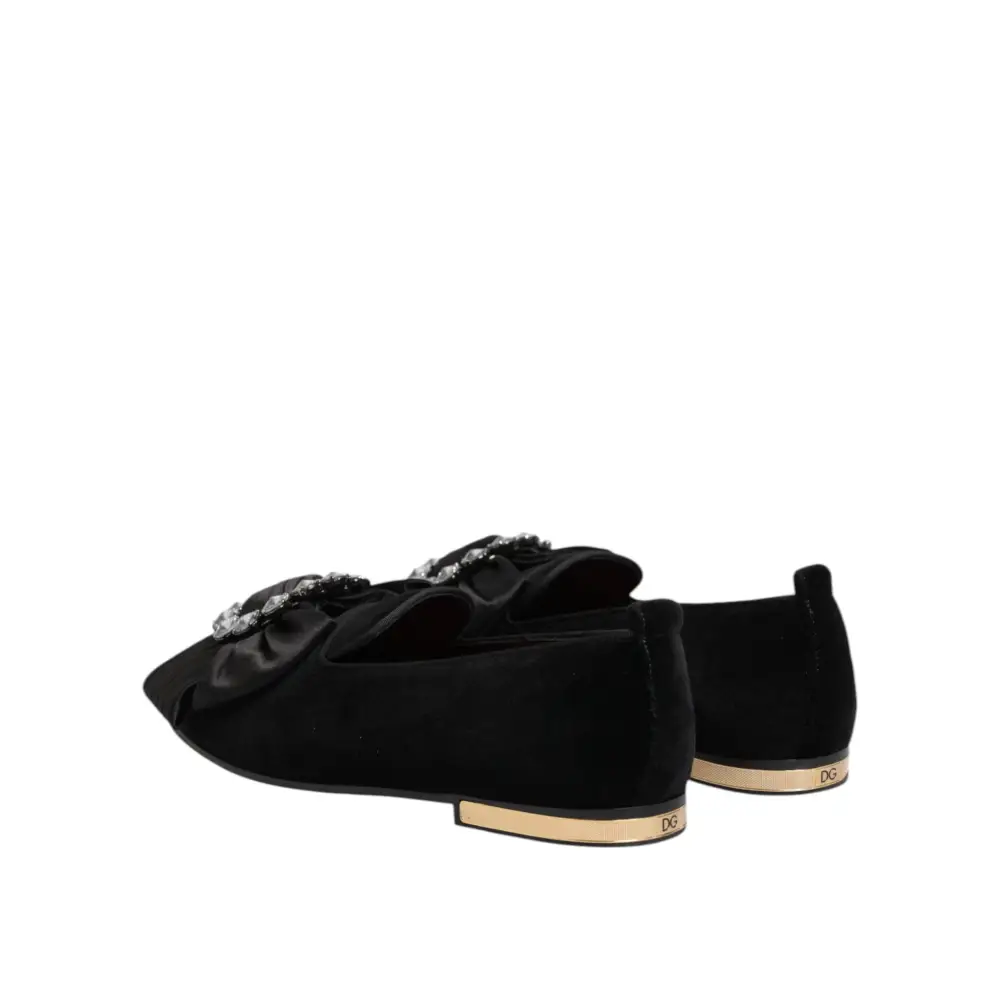 Dolce & Gabbana Schwarze VATICANO Crystal Ribbon Slip On Schuhe