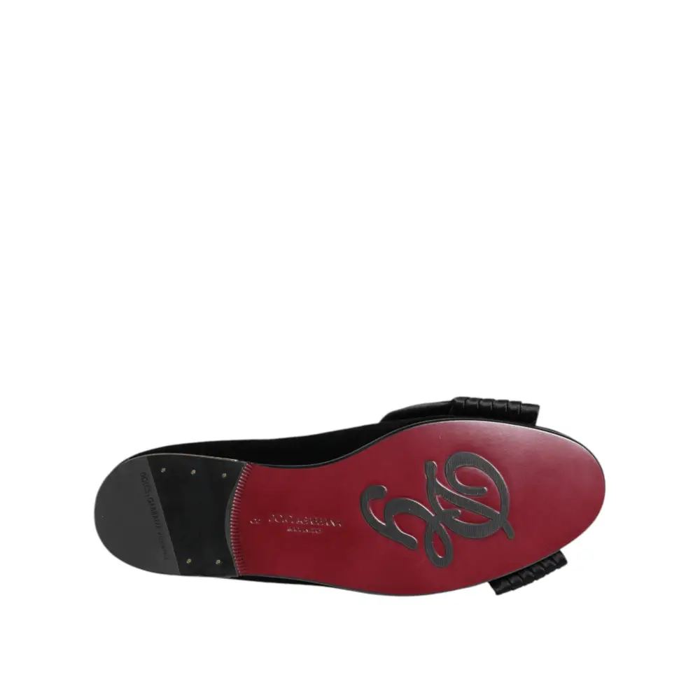 Dolce & Gabbana Schwarze VATICANO Crystal Ribbon Slip On Schuhe