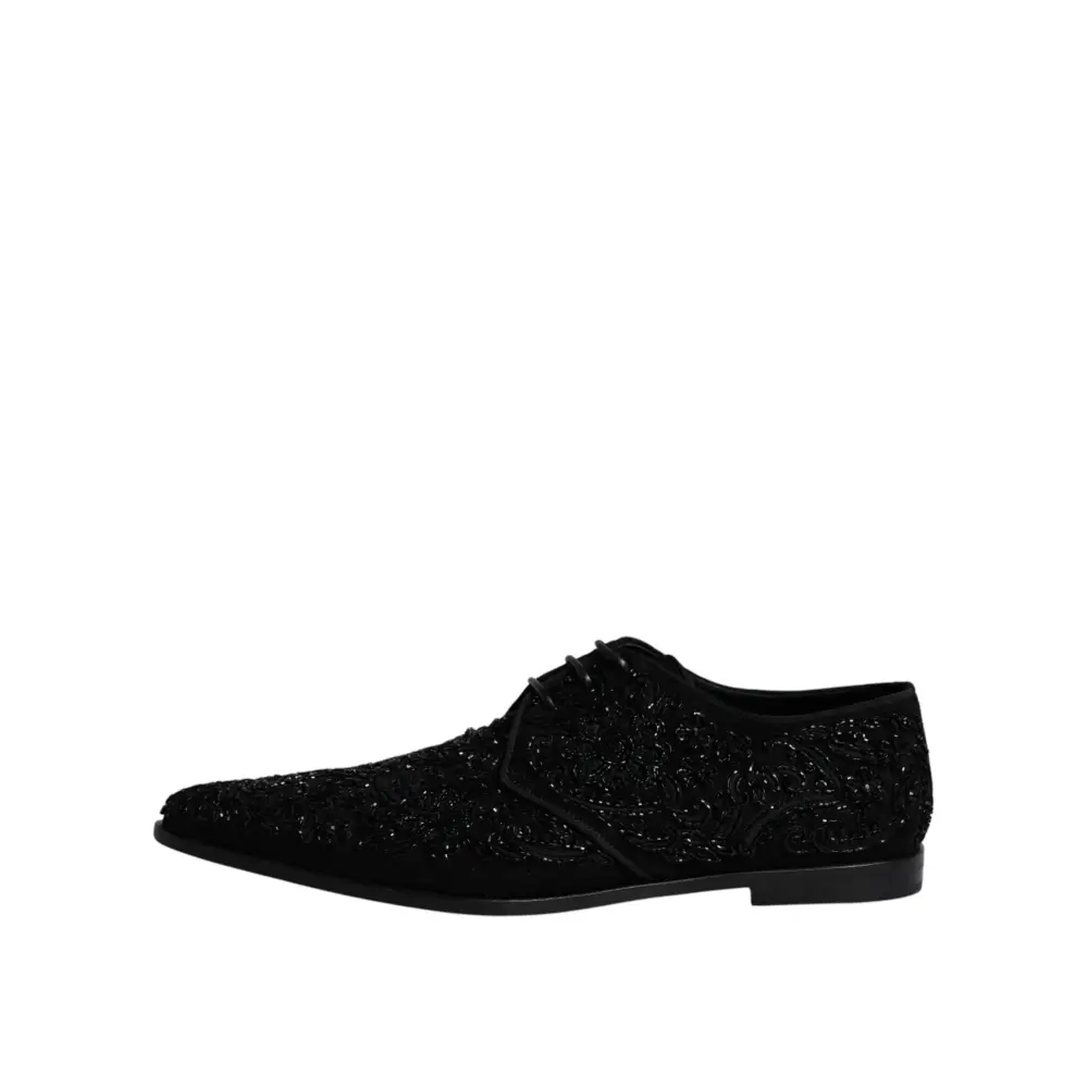 Dolce & Gabbana Schwarze verschönerte Wildleder Derby Formelle Schuhe - EU45/US12