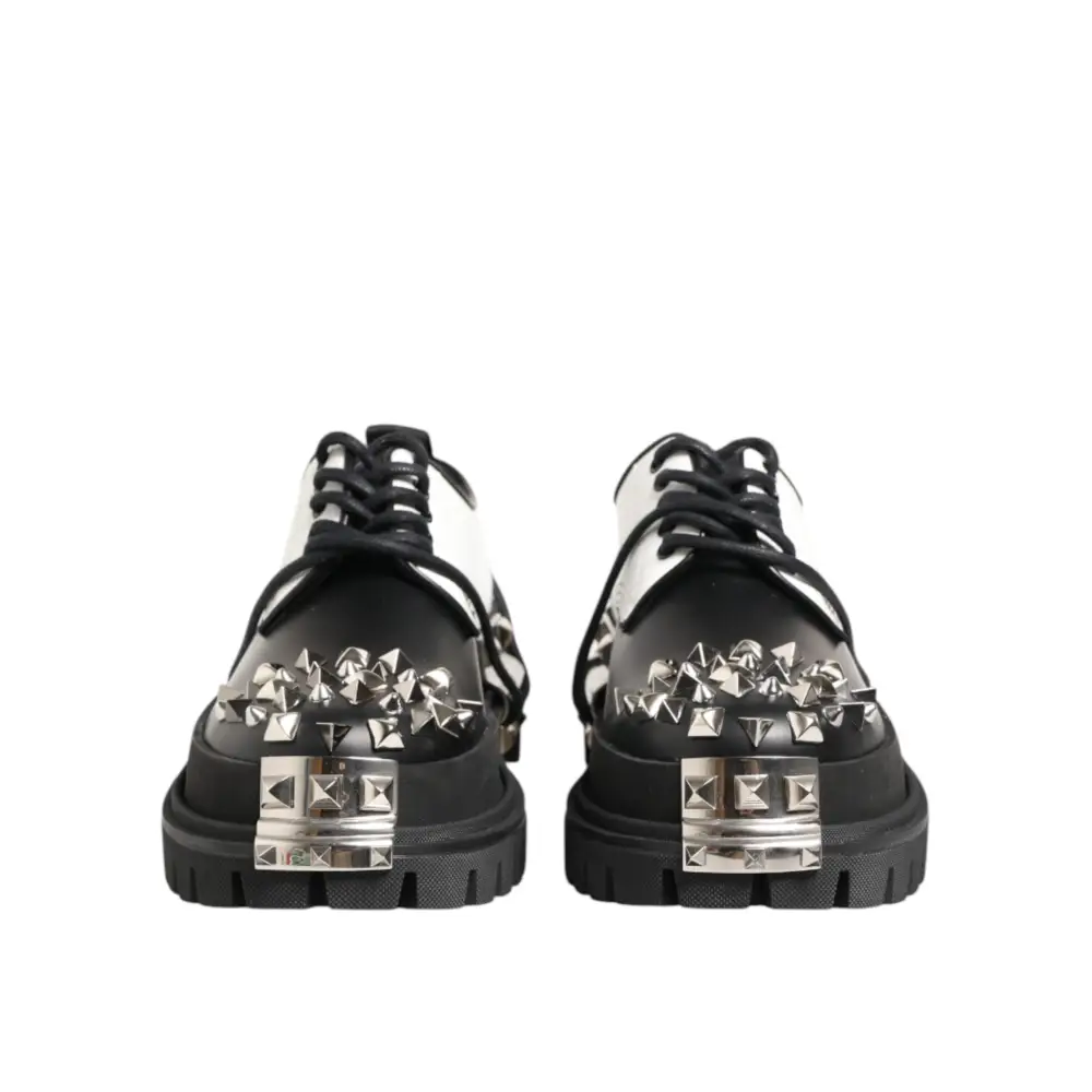 Dolce & Gabbana Schwarze-Weiße Herren-Derby-Schuhe mit Nieten - EU44/US11