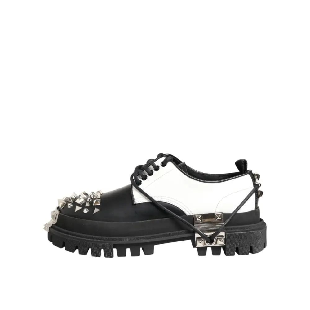 Dolce & Gabbana Schwarze-Weiße Herren-Derby-Schuhe mit Nieten - EU44/US11