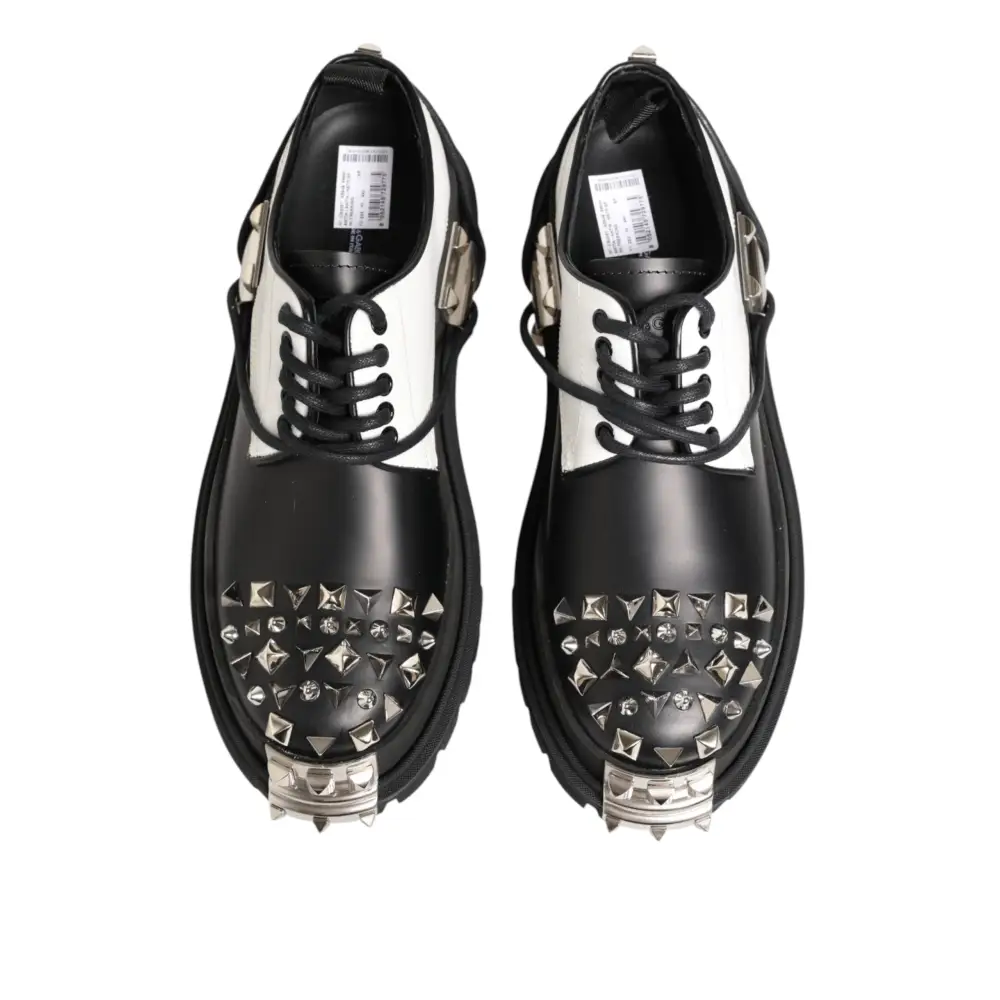 Dolce & Gabbana Schwarze-Weiße Herren-Derby-Schuhe mit Nieten - EU44/US11