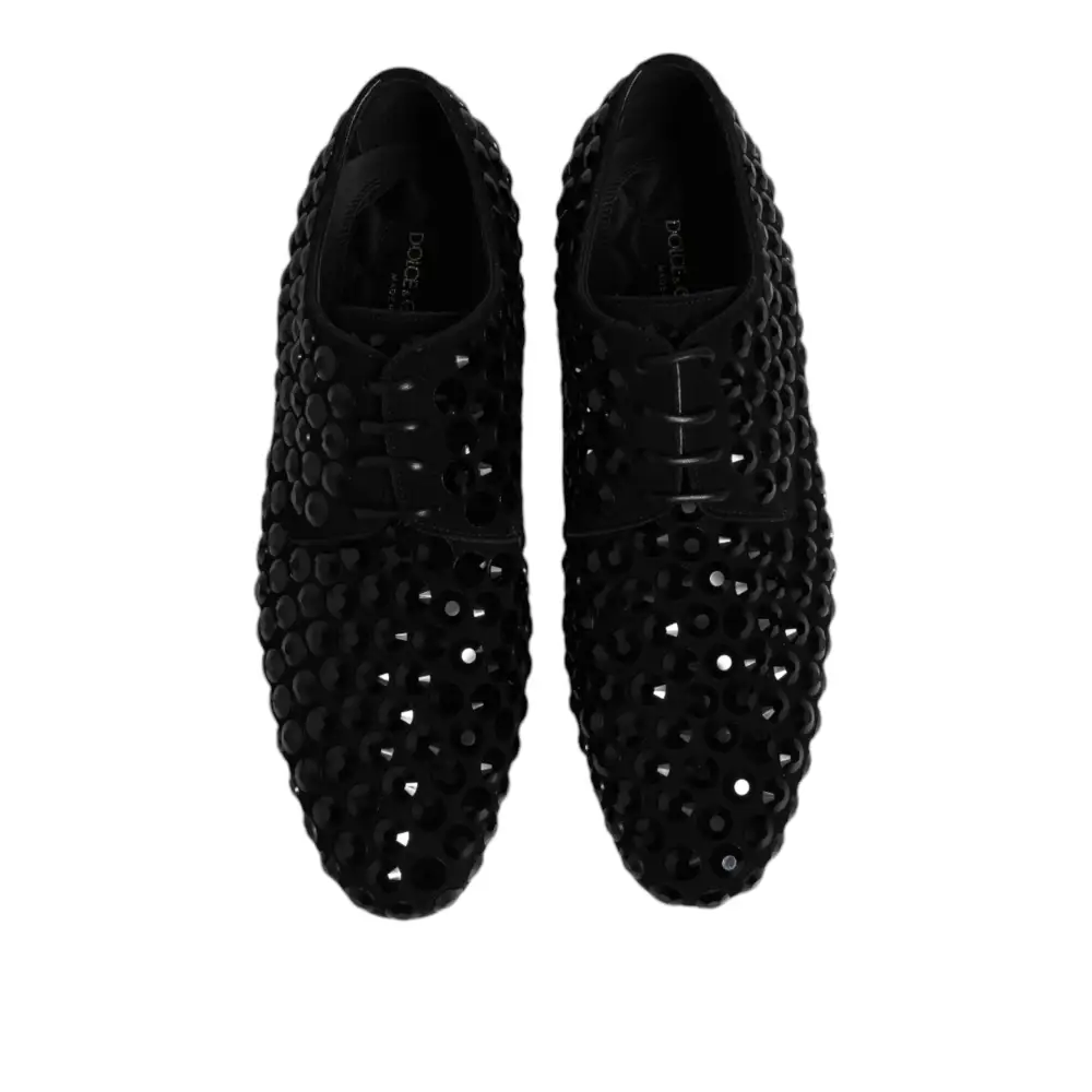 Dolce & Gabbana Schwarze Wildleder Strass Derby Formelle Schuhe