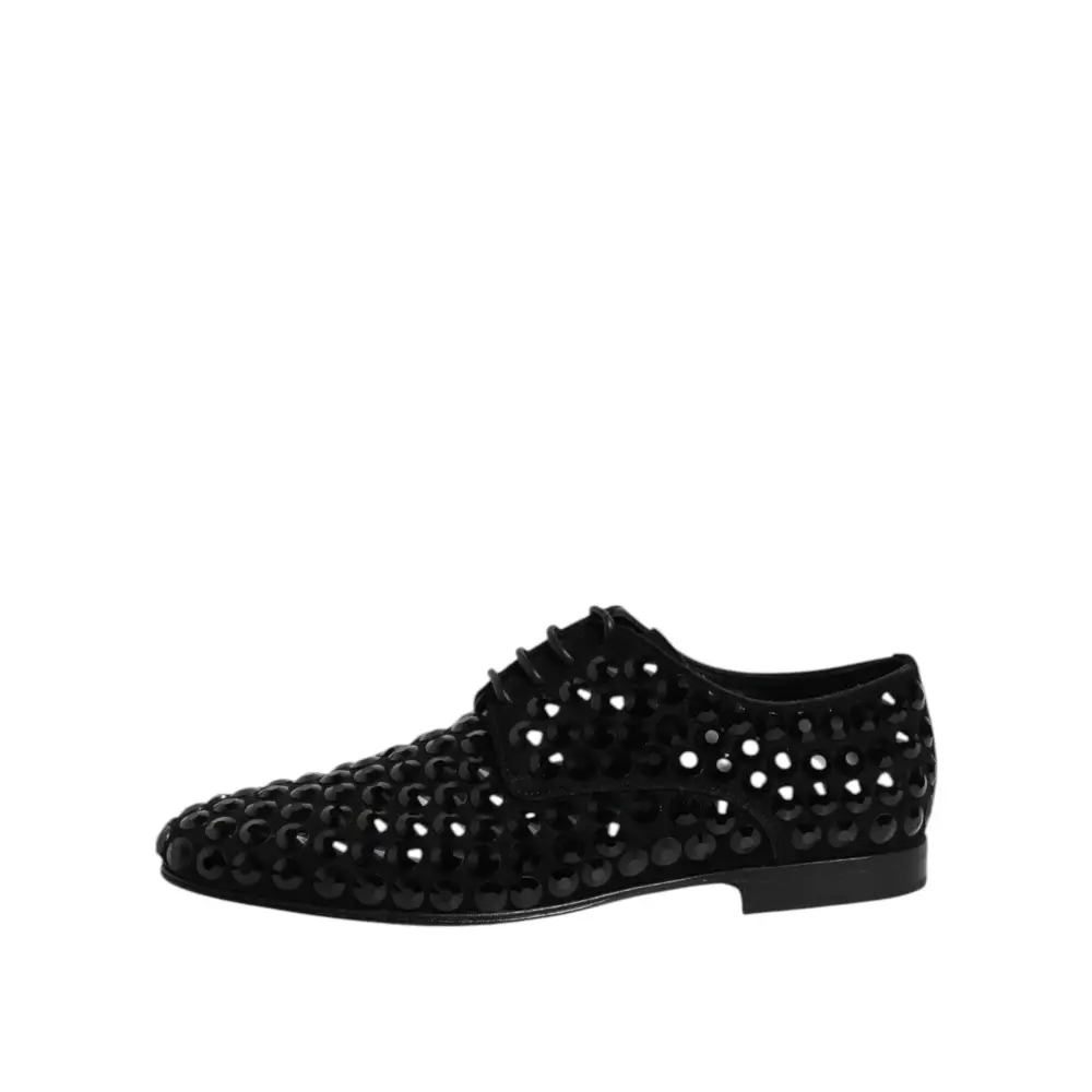 Dolce & Gabbana Schwarze Wildleder Strass Derby Formelle Schuhe
