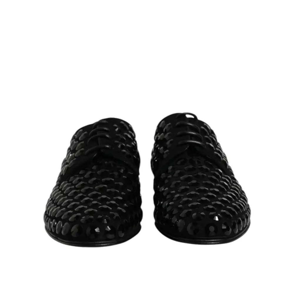 Dolce & Gabbana Schwarze Wildleder Strass Derby Formelle Schuhe