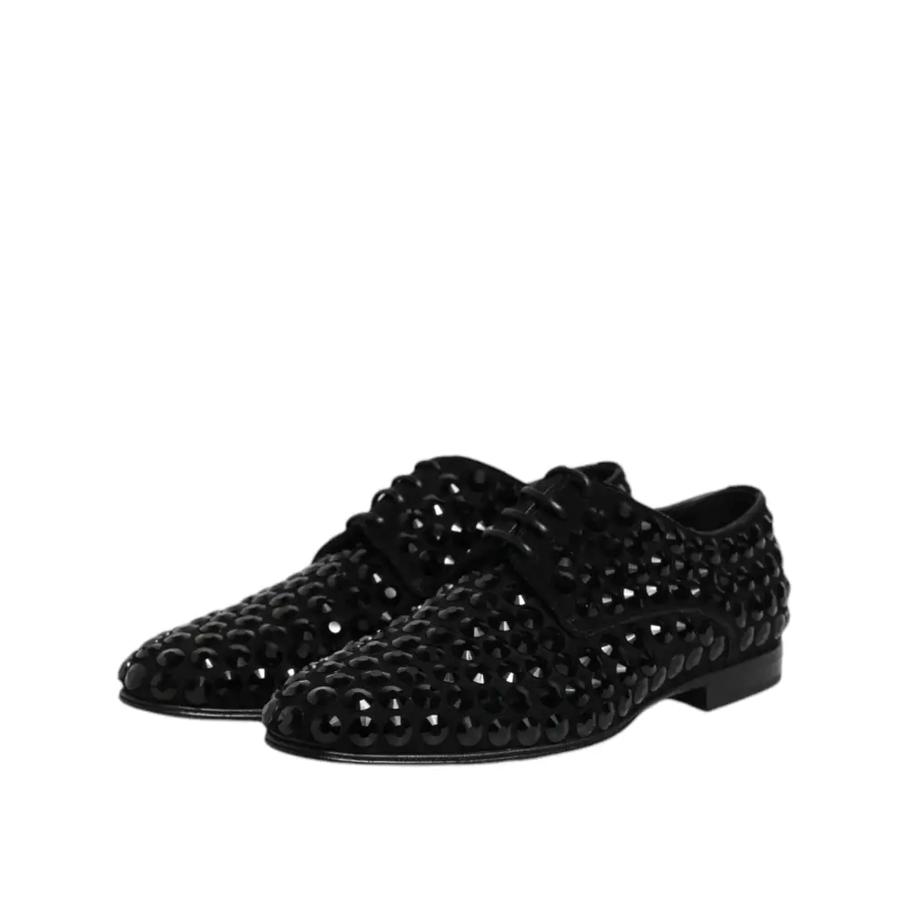 Dolce & Gabbana Schwarze Wildleder Strass Derby Formelle Schuhe