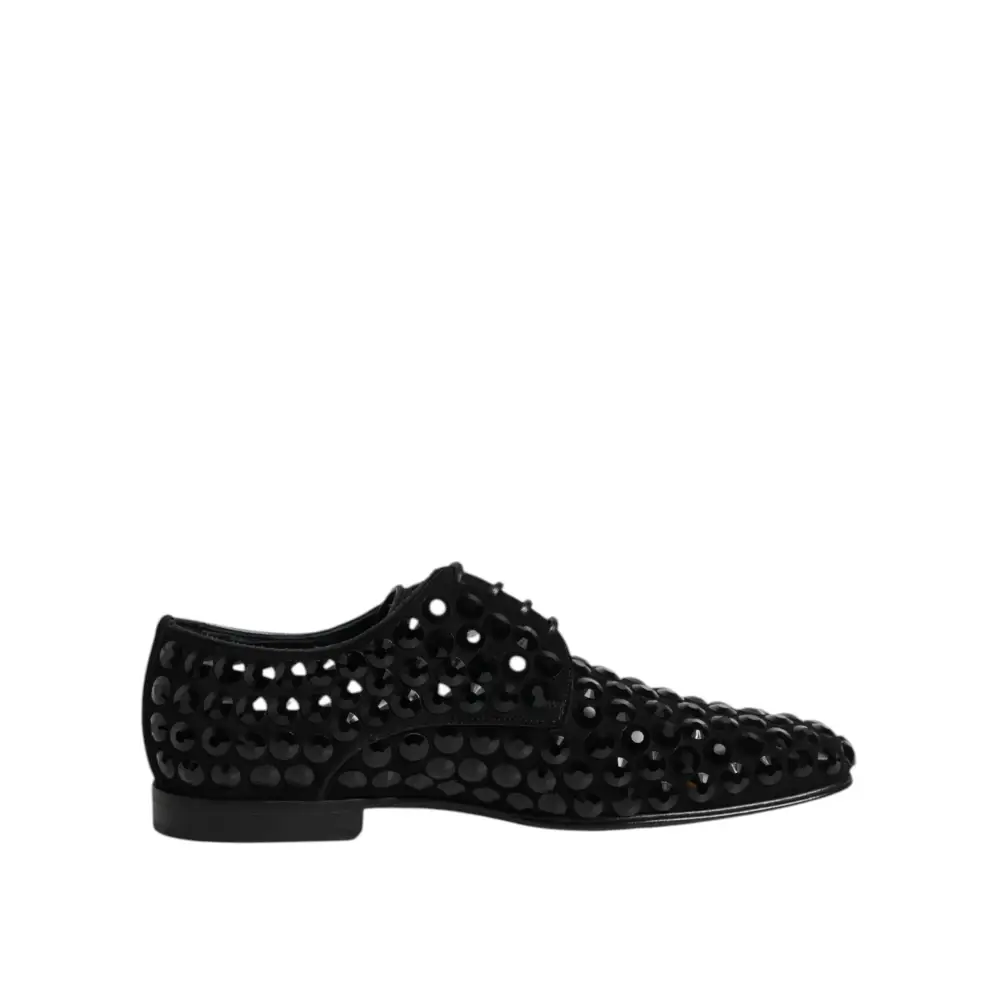 Dolce & Gabbana Schwarze Wildleder Strass Derby Formelle Schuhe