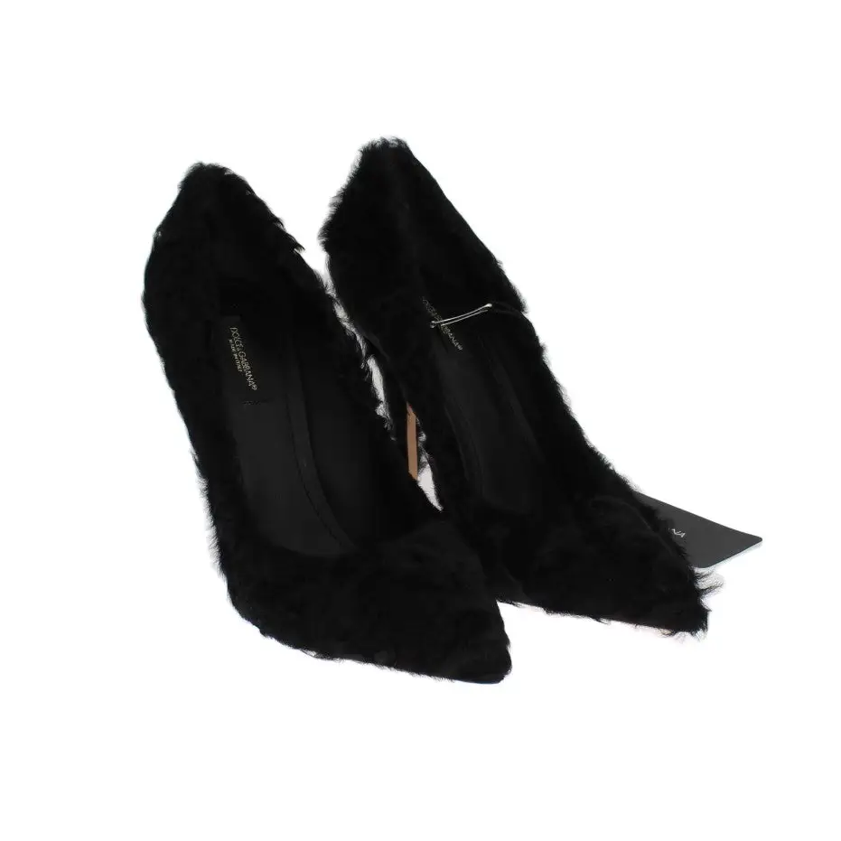 Dolce & Gabbana Schwarze Xiangao Lammfell Leder Pumps - EU40/US9.5