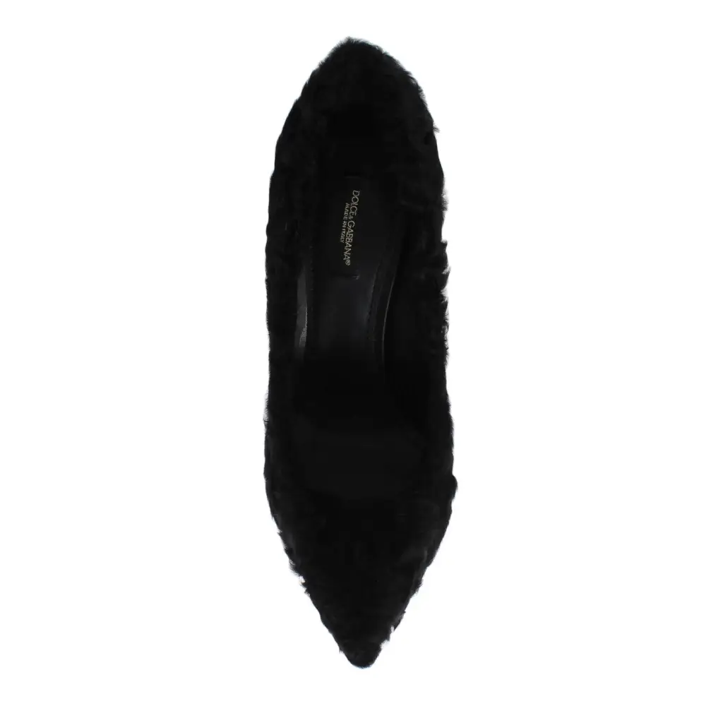 Dolce & Gabbana Schwarze Xiangao Lammfell Leder Pumps - EU40/US9.5