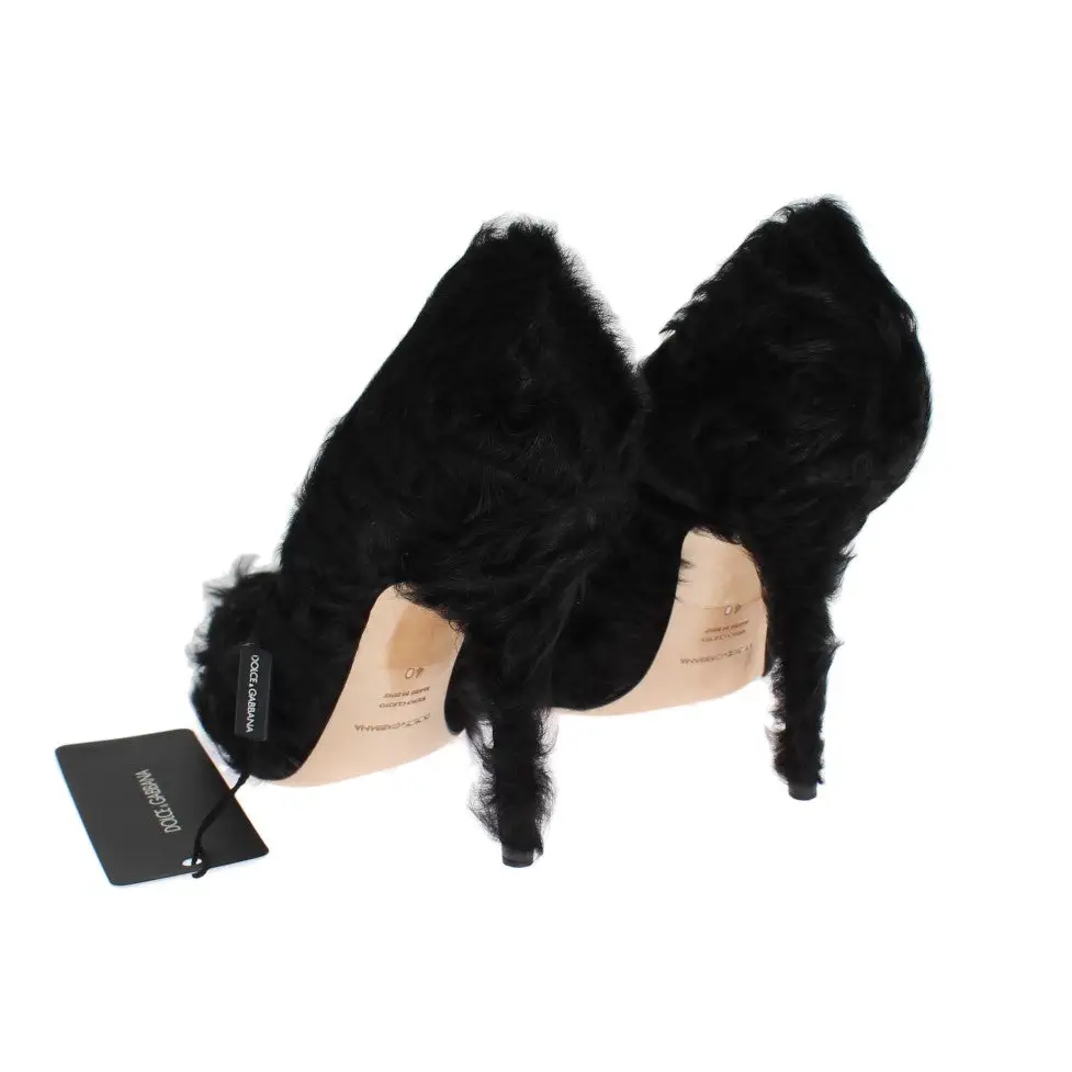 Dolce & Gabbana Schwarze Xiangao Lammfell Leder Pumps - EU40/US9.5