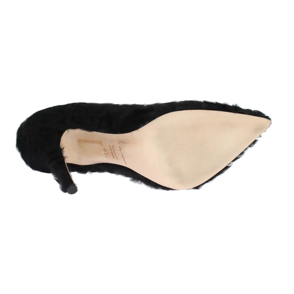 Dolce & Gabbana Schwarze Xiangao Lammfell Leder Pumps - EU40/US9.5