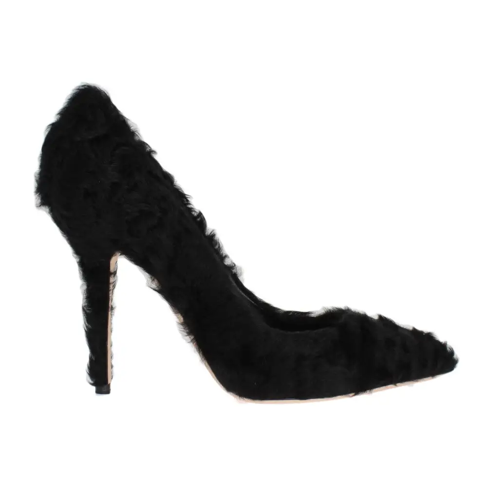 Dolce & Gabbana Schwarze Xiangao Lammfell Leder Pumps - EU40/US9.5