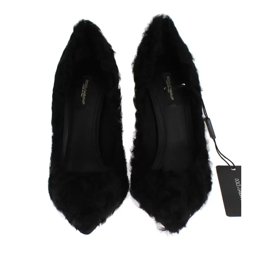 Dolce & Gabbana Schwarze Xiangao Lammfell Leder Pumps - EU40/US9.5