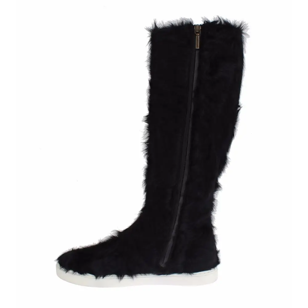 Dolce & Gabbana Schwarze Xiangao Lammfell-Lederstiefel - EU36/US5.5