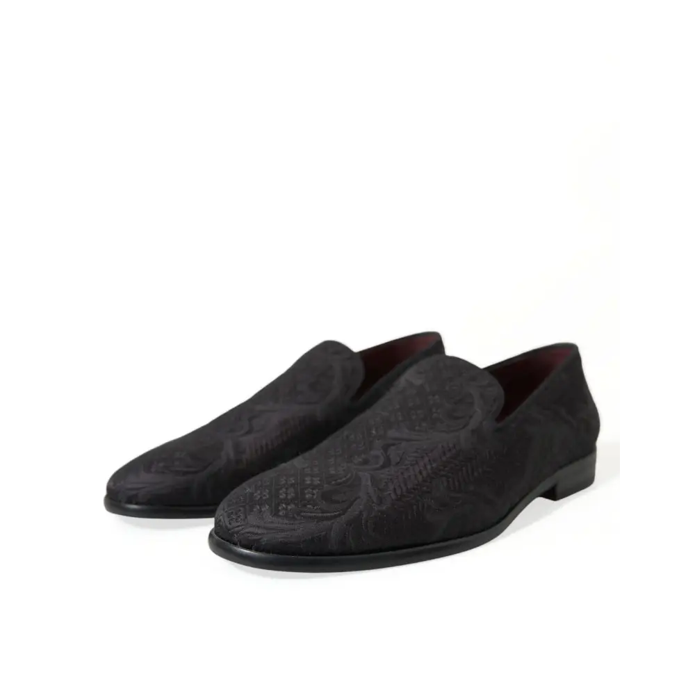 Dolce & Gabbana Schwarzer Brokat Männer Slip On Loafer Kleid Schuhe - EU40.5/US7.5