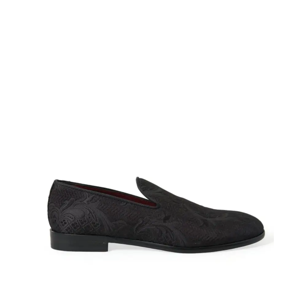 Dolce & Gabbana Schwarzer Brokat Männer Slip On Loafer Kleid Schuhe - EU40.5/US7.5