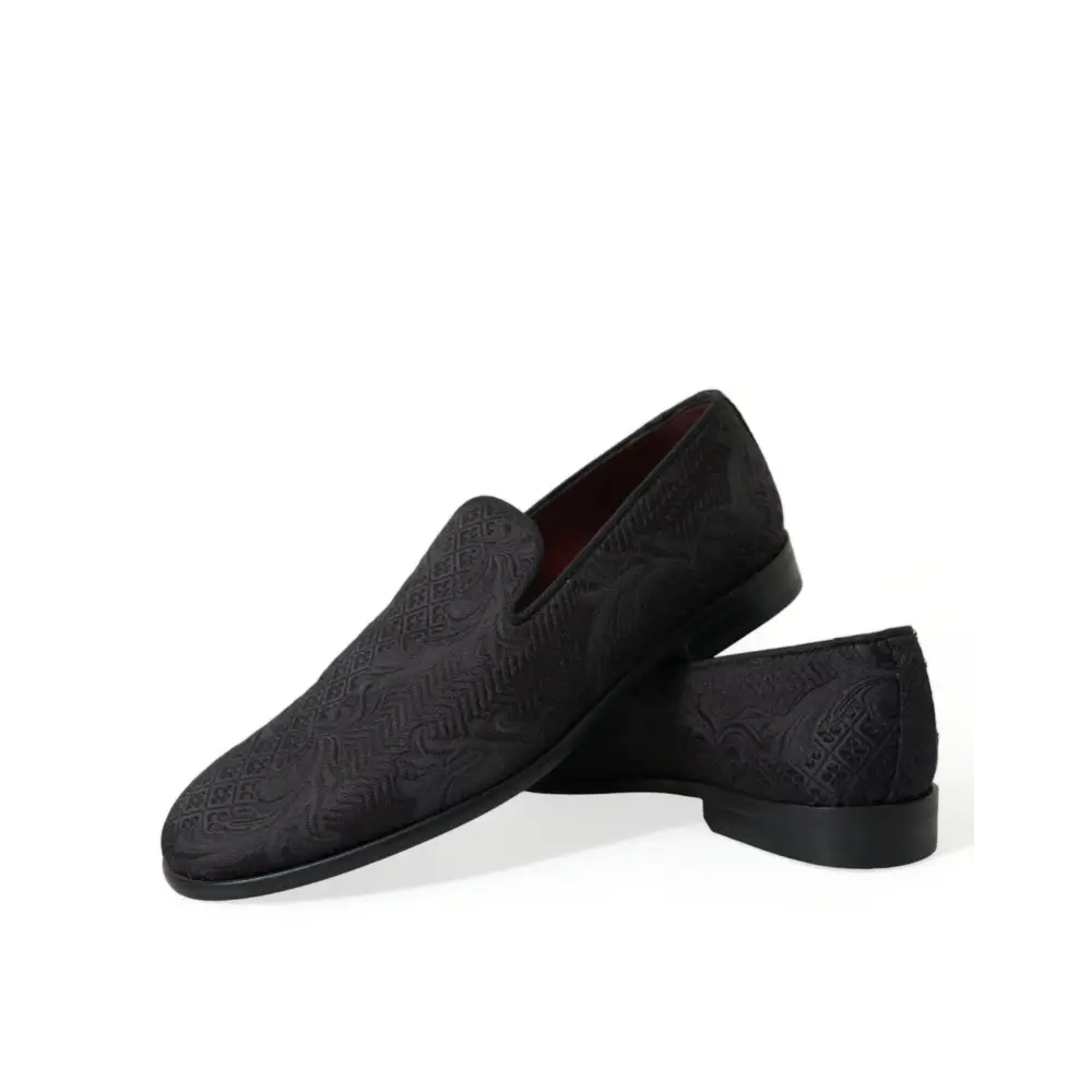 Dolce & Gabbana Schwarzer Brokat Männer Slip On Loafer Kleid Schuhe - EU40.5/US7.5