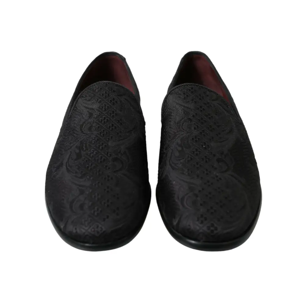 Dolce & Gabbana Schwarzer Brokat Männer Slip On Loafer Kleid Schuhe - EU40.5/US7.5