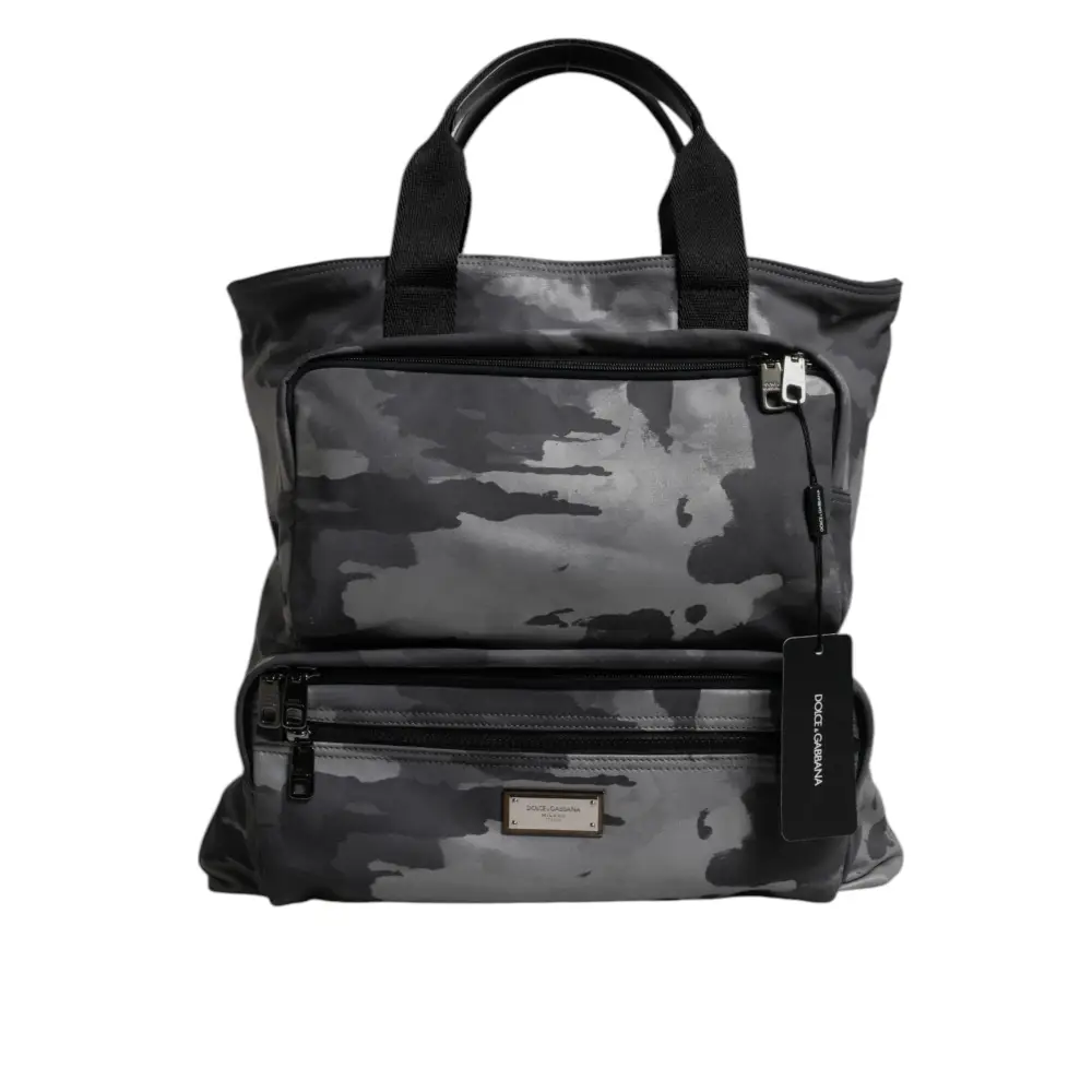 Dolce & Gabbana Schwarzer Camouflage-Schulterriemen Logo-Plakette Tasche