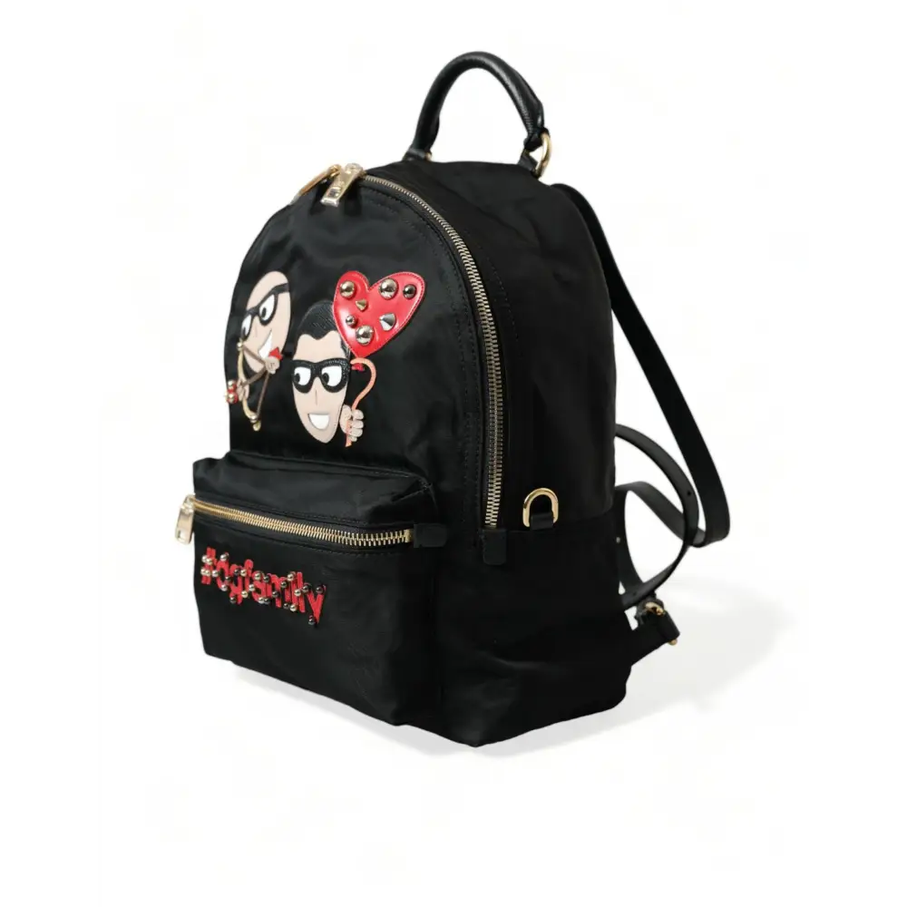 Dolce & Gabbana Schwarzer #DGFAMILY Verschönerter Rucksack VULCANO Tasche