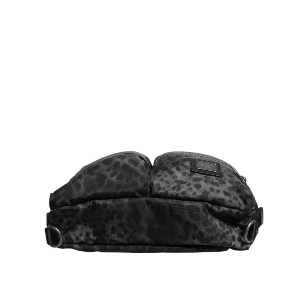 Dolce & Gabbana Schwarzer grauer Leopard DG Logo Gürtel Taille Gürteltasche