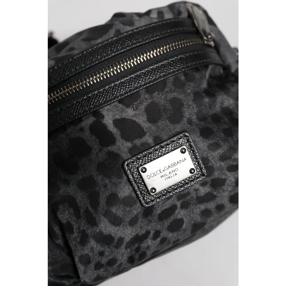 Dolce & Gabbana Schwarzer grauer Leopard DG Logo Gürtel Taille Gürteltasche