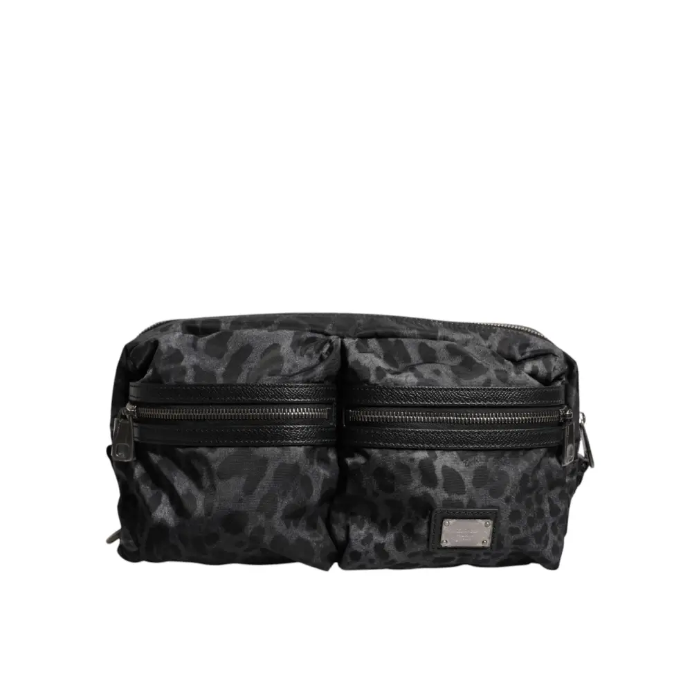 Dolce & Gabbana Schwarzer grauer Leopard DG Logo Gürtel Taille Gürteltasche