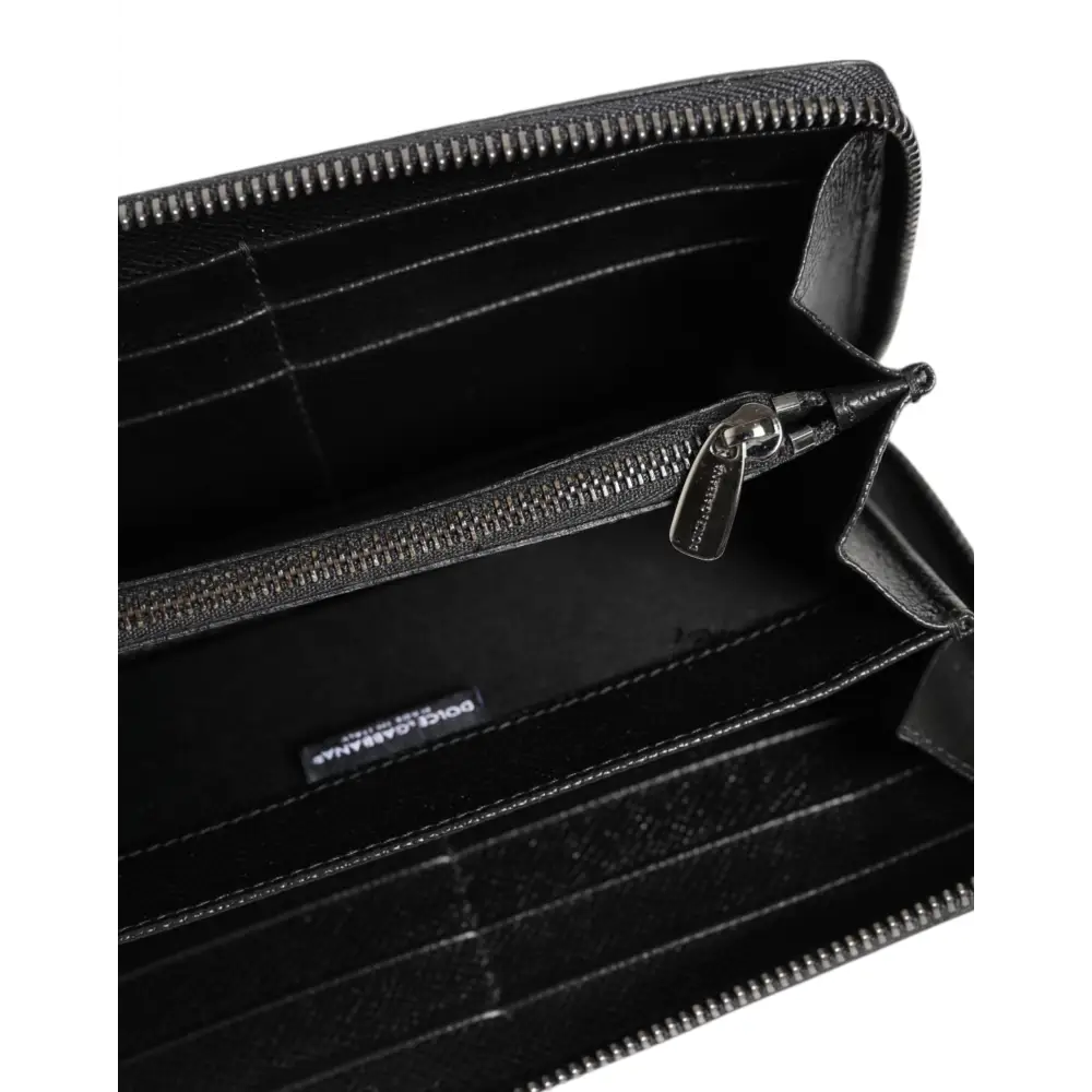 Dolce & Gabbana Schwarzer grauer Leopard Leder Zip Around Continental Geldbörse