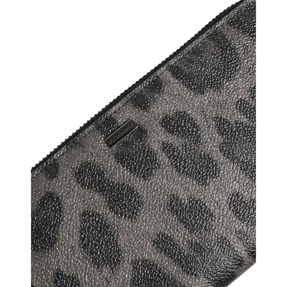 Dolce & Gabbana Schwarzer grauer Leopard Leder Zip Around Continental Geldbörse