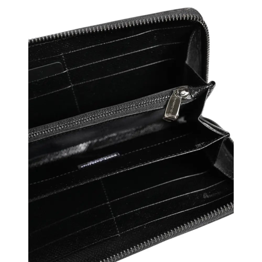 Dolce & Gabbana Schwarzer grauer Leopard Leder Zip Around Continental Geldbörse