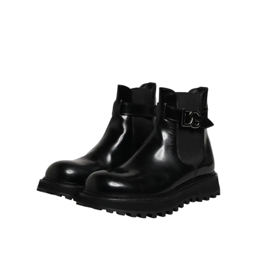Dolce & Gabbana Schwarzer Gürtel DG Logo Herren Chelsea Boots Schuhe - EU44/US11