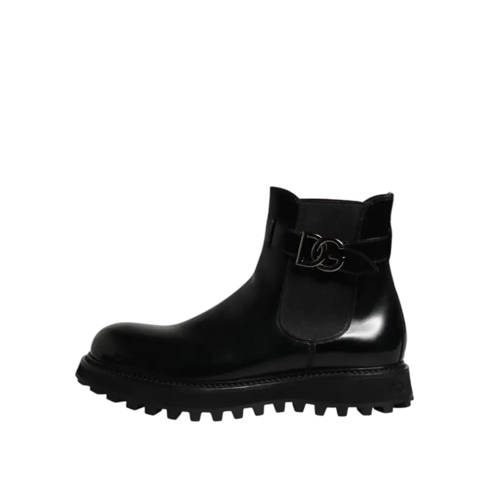 Dolce & Gabbana Schwarzer Gürtel DG Logo Herren Chelsea Boots Schuhe - EU44/US11