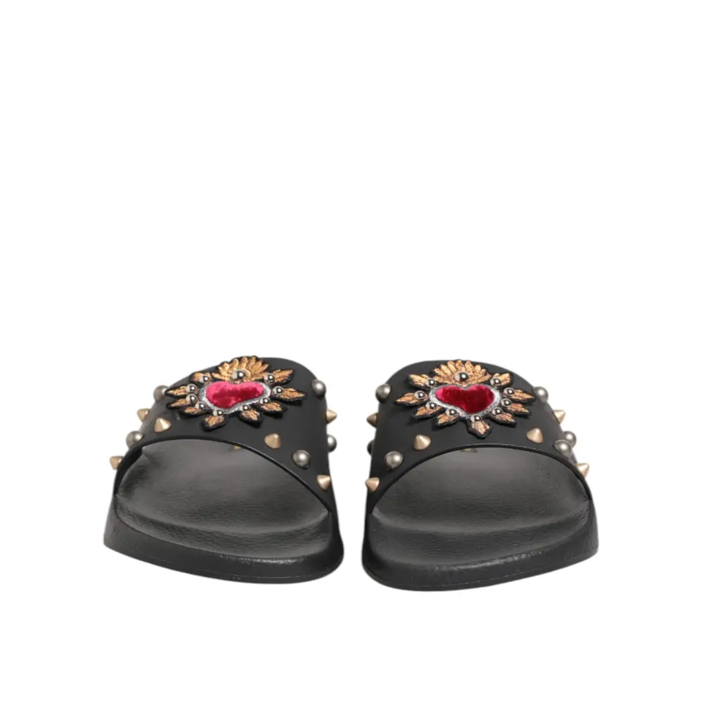 Dolce & Gabbana Schwarzer Gummi Sacred Heart Slides Männer Beachwear Schuhe - EU45/US12
