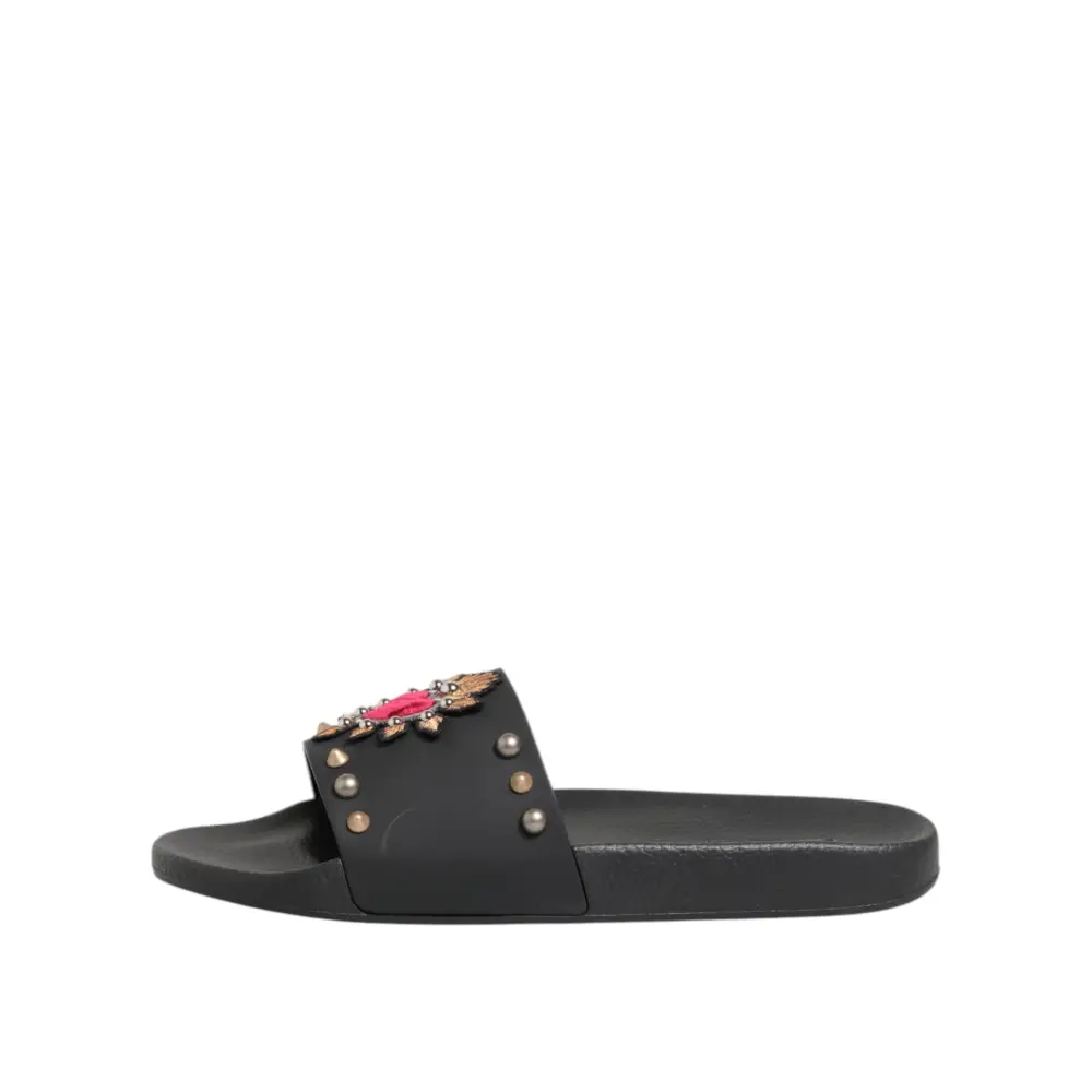 Dolce & Gabbana Schwarzer Gummi Sacred Heart Slides Männer Beachwear Schuhe - EU45/US12