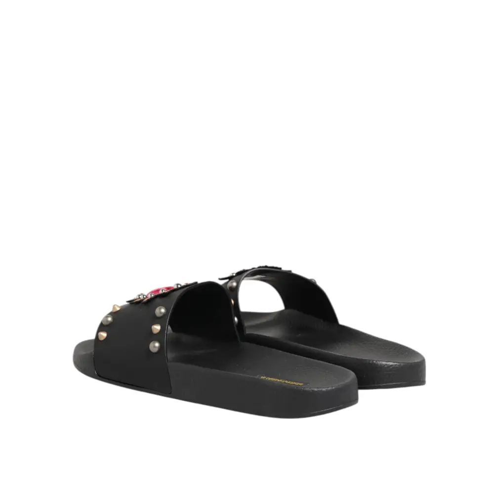Dolce & Gabbana Schwarzer Gummi Sacred Heart Slides Männer Beachwear Schuhe - EU45/US12