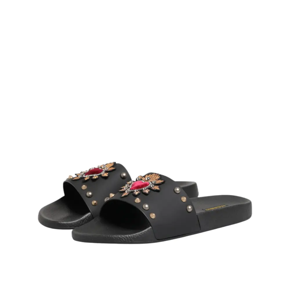 Dolce & Gabbana Schwarzer Gummi Sacred Heart Slides Männer Beachwear Schuhe - EU45/US12