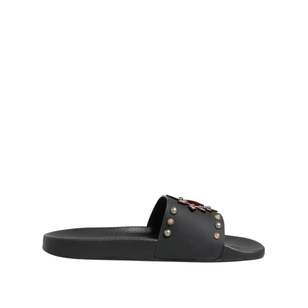 Dolce & Gabbana Schwarzer Gummi Sacred Heart Slides Männer Beachwear Schuhe - EU45/US12