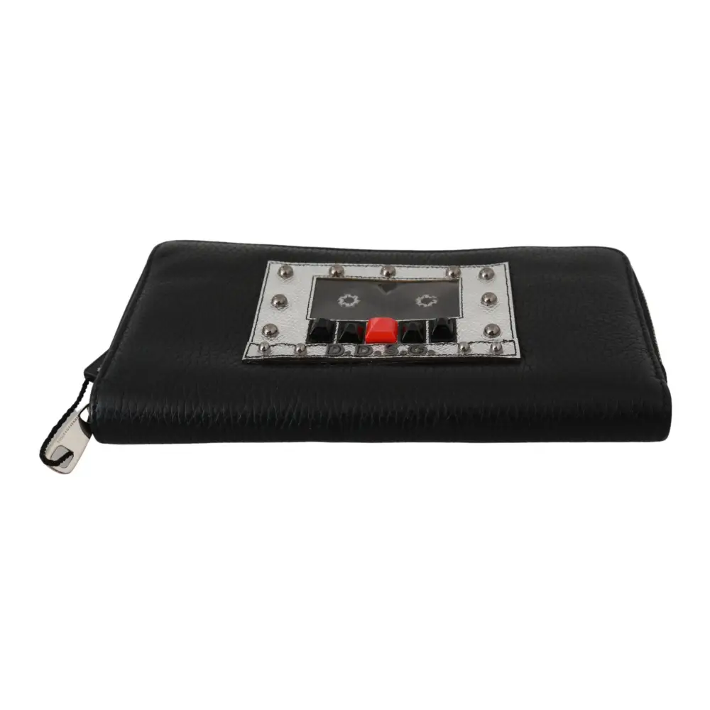 Dolce & Gabbana Schwarzer Herren-Reißverschluss Continental Geldbörse 100% Leder Brieftasche