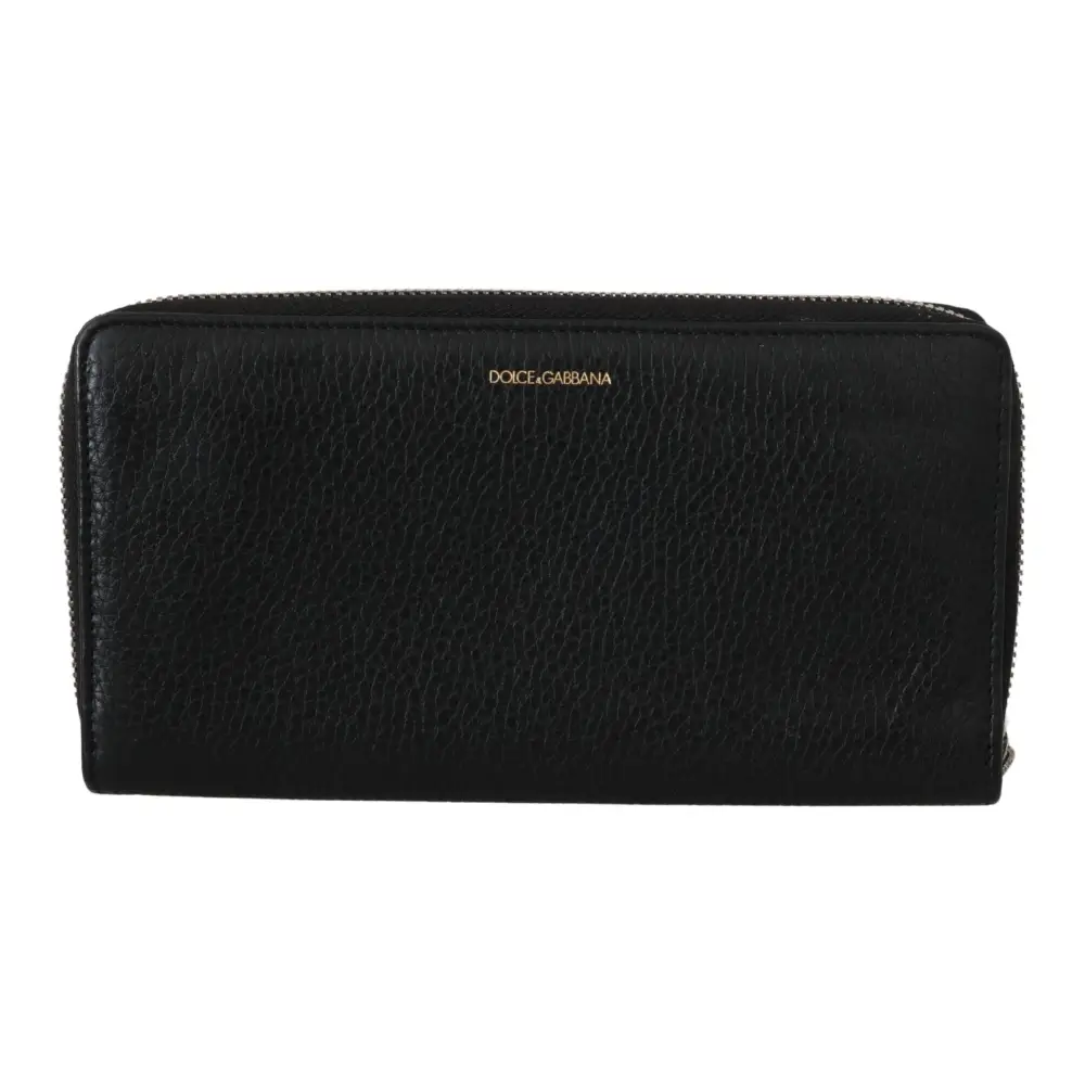 Dolce & Gabbana Schwarzer Herren-Reißverschluss Continental Geldbörse 100% Leder Brieftasche