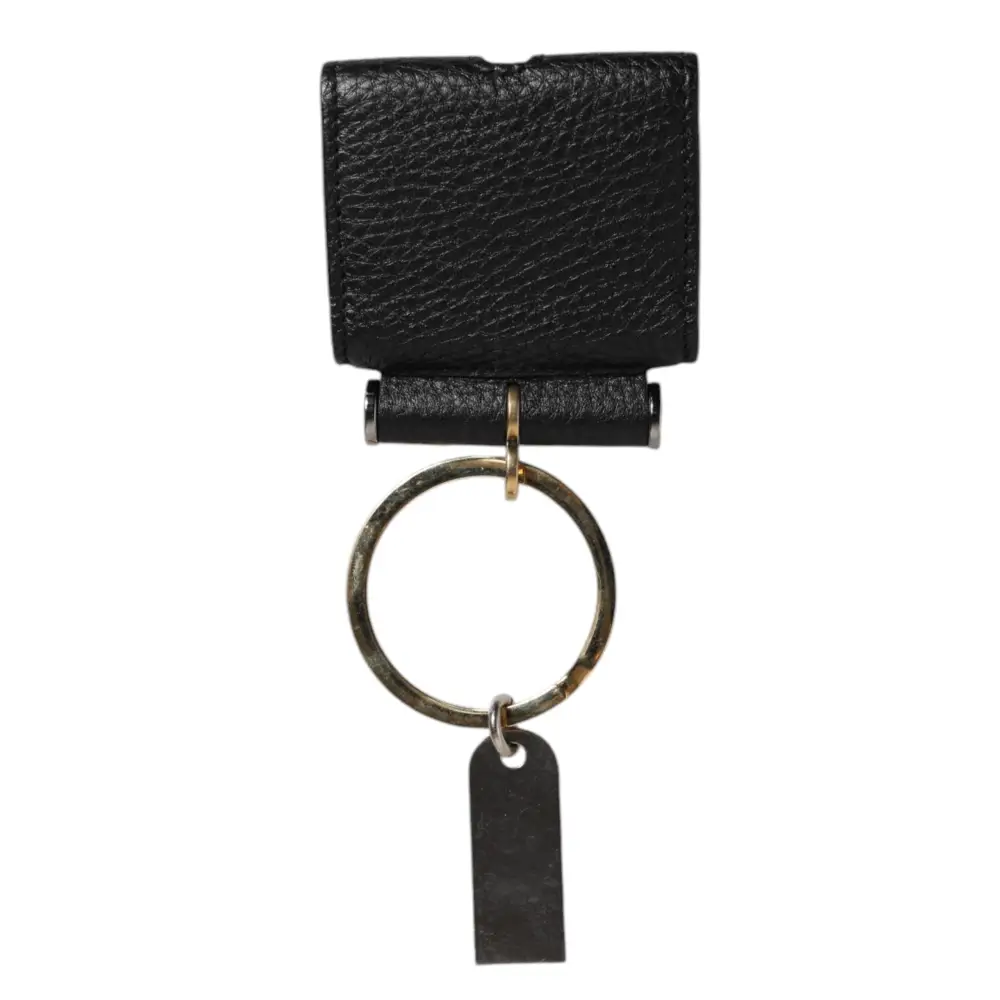 Dolce & Gabbana Schwarzer Lederriemen Gold Metall Logo Plaque Airpods Fall