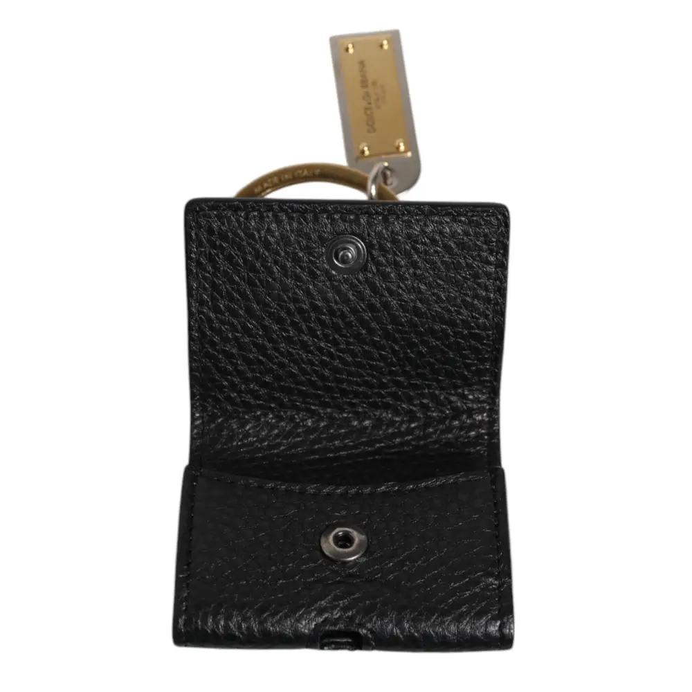 Dolce & Gabbana Schwarzer Lederriemen Gold Metall Logo Plaque Airpods Fall