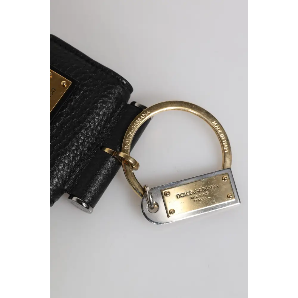 Dolce & Gabbana Schwarzer Lederriemen Gold Metall Logo Plaque Airpods Fall