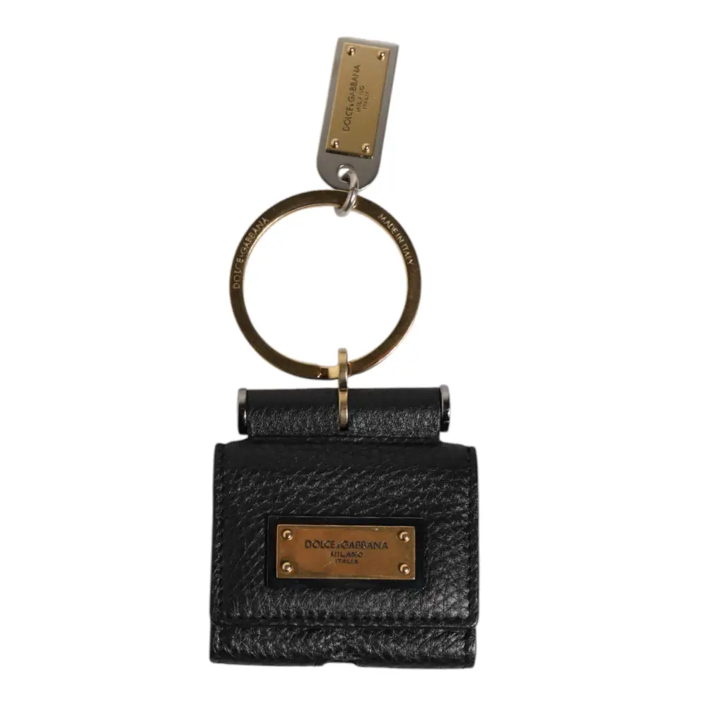 Dolce & Gabbana Schwarzer Lederriemen Gold Metall Logo Plaque Airpods Fall