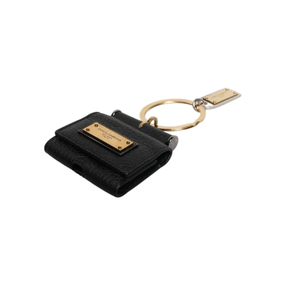 Dolce & Gabbana Schwarzer Lederriemen Gold Metall Logo Plaque Airpods Fall