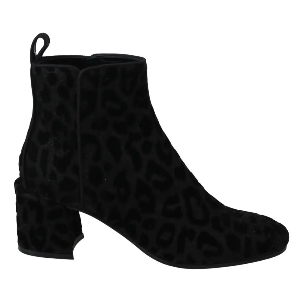 Dolce & Gabbana Schwarzer Leopard Kurze Stiefel Schuhe mit Reißverschluss - EU36.5/US6