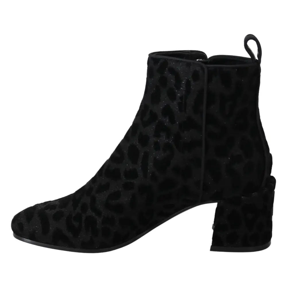 Dolce & Gabbana Schwarzer Leopard Kurze Stiefel Schuhe mit Reißverschluss - EU36.5/US6