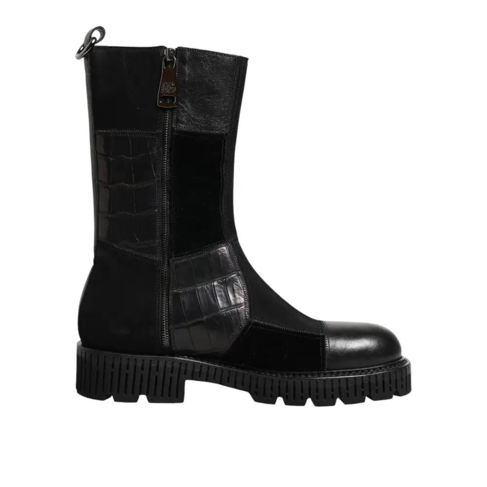 Dolce & Gabbana Schwarzer Patchwork-Leder-Halbstiefel