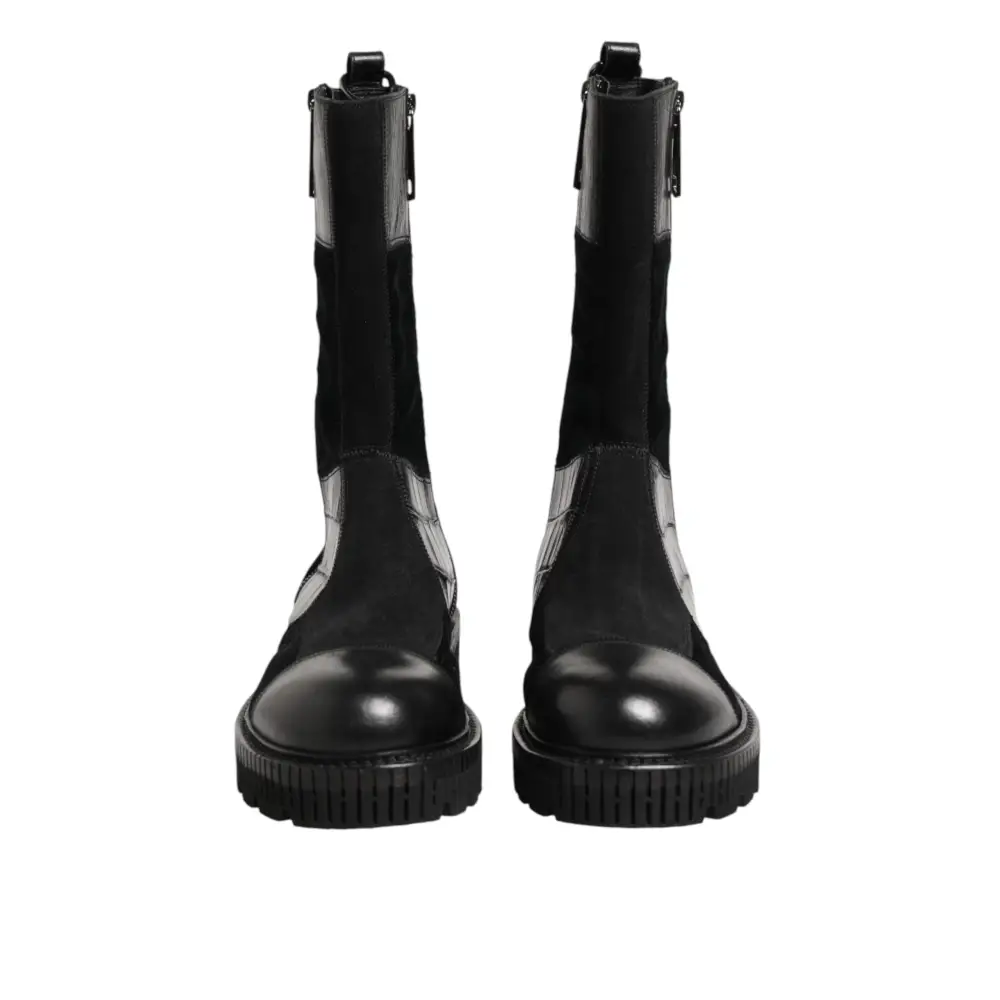 Dolce & Gabbana Schwarzer Patchwork-Leder-Halbstiefel