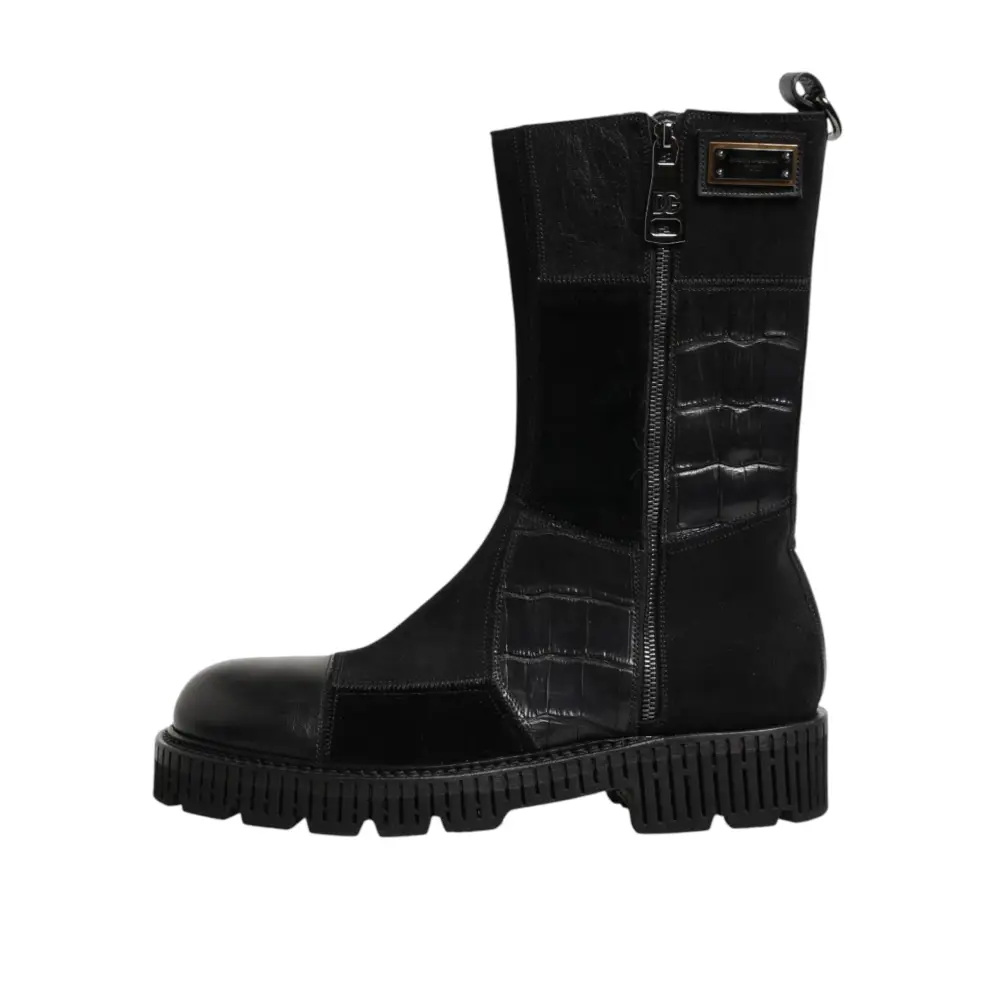 Dolce & Gabbana Schwarzer Patchwork-Leder-Halbstiefel