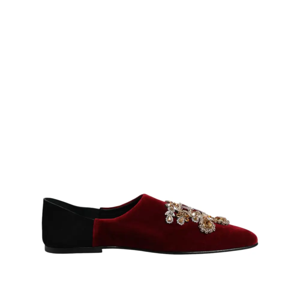 Dolce & Gabbana Schwarzer roter Samt verschönert Slip On Schuhe - EU45/US12